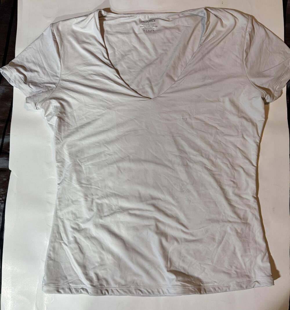 Pumiey Shirt Womens XL White V Neck Short Sleeve Soft Stretchy Basic Top